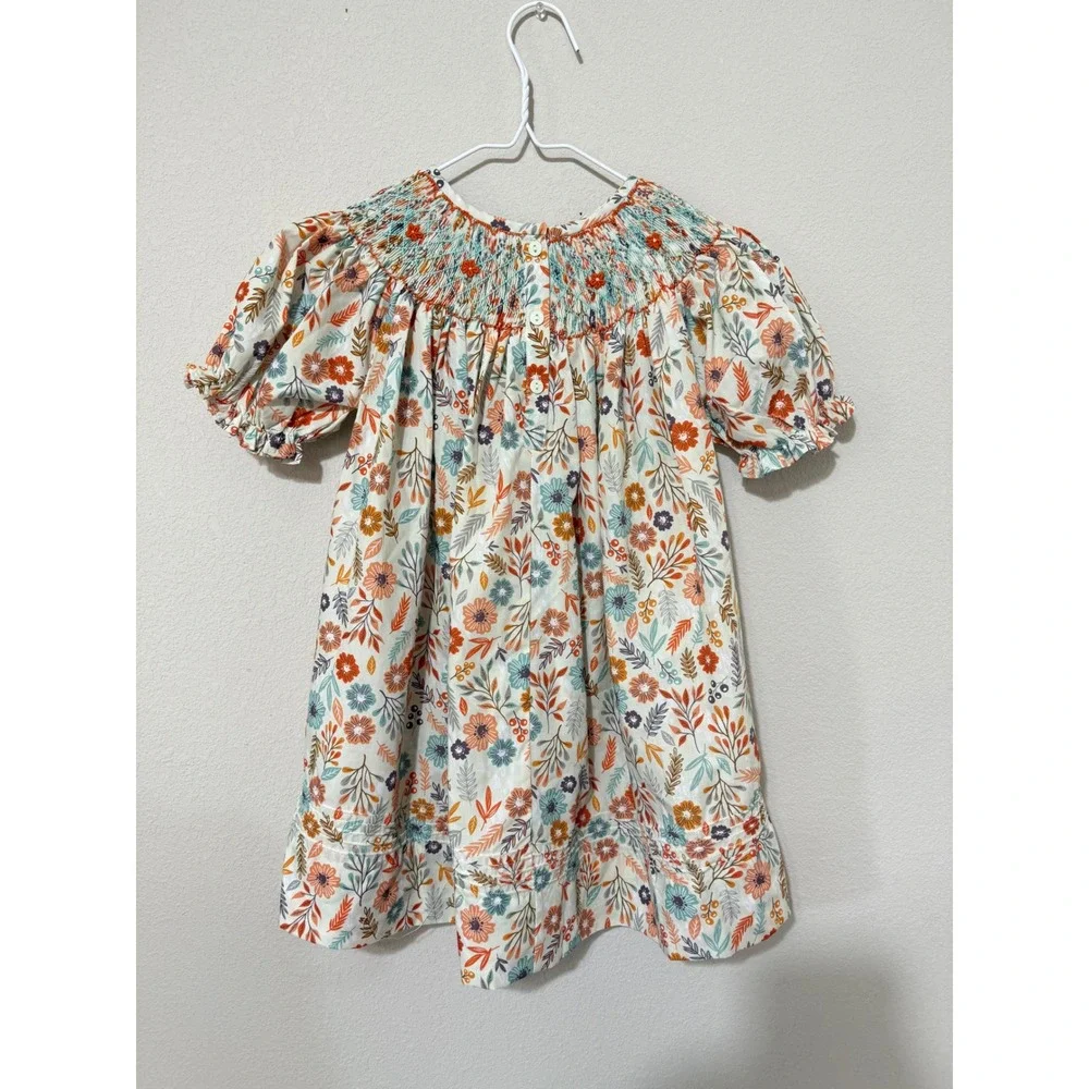 Ruffles‎ and Frogs Fall Floral Hand Smocked Dress Girls Size 6 Preppy - Picture 3 of 8